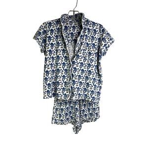 Roller Rabbit Sleepwear Pajama Set Womens XXS Blue Monkey Banana Short Sleeve